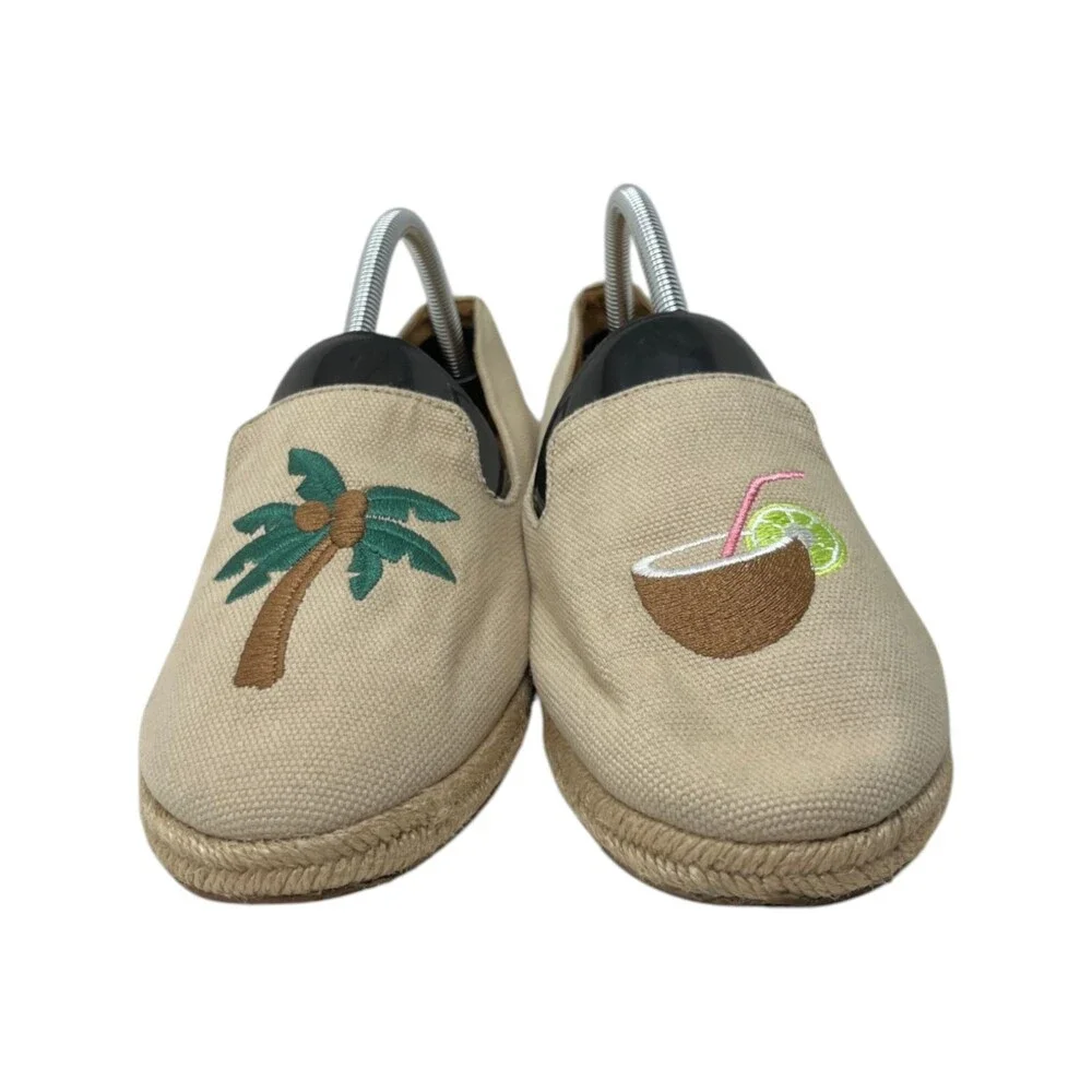 J.Crew Flats Shoes Women's Size 11 Beige Canvas Palm Tree Coconut Espadrille